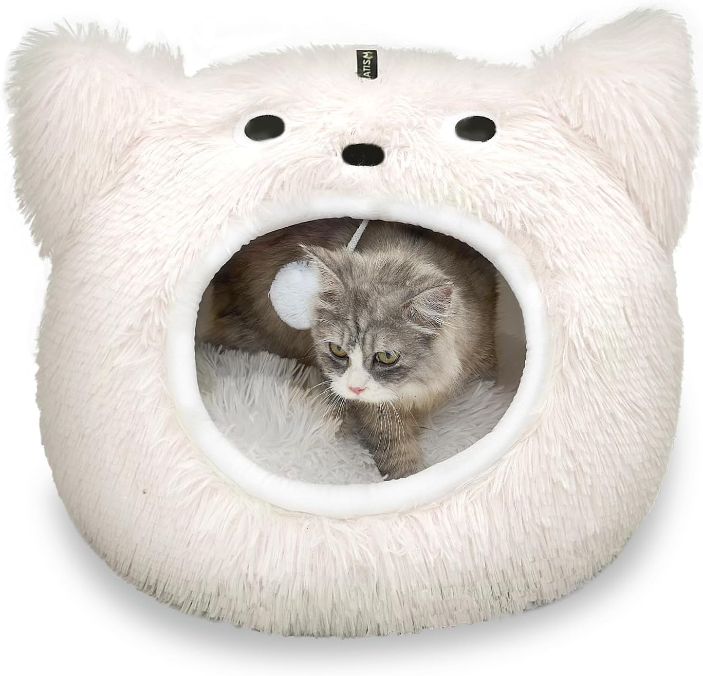 Cat Bed, Cat Beds for Indoor Cats Washable, Cute Warm Cat Cave, Large Cat & Dog Bed Cave, Cozy Plush Hooded Cat Bed with Soft Cushion, White (20 * 20 * 16 Inches)