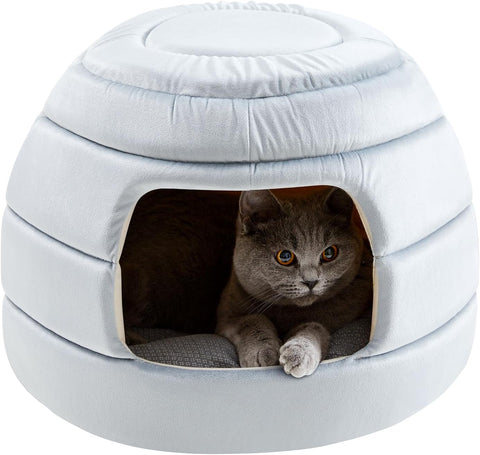 Made4Pets Cat Bed and House, 2-In-1 Foldable Cat Houses for Indoor Cats, Soft Velvet Cat Cave, Removable and Washable Cushion, Cat Condo for All-Season Comfort and Style