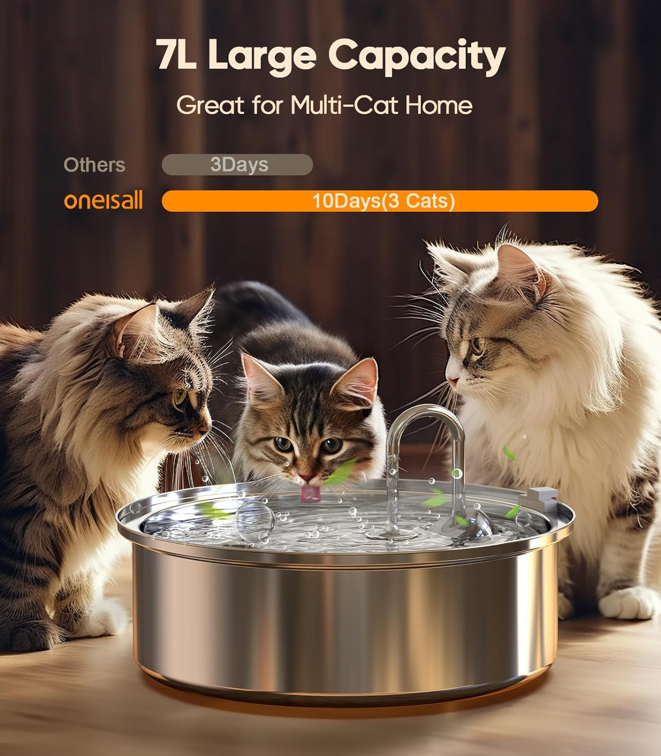 Cat Water Fountain Stainless Steel,1.8G /7L/230Oz Cat Water Fountain for Multi-Cat Home/Water Fountain for Cats inside with Smart Quiet Pump/Pet Water Fountain Easy to Clean and Disassemble