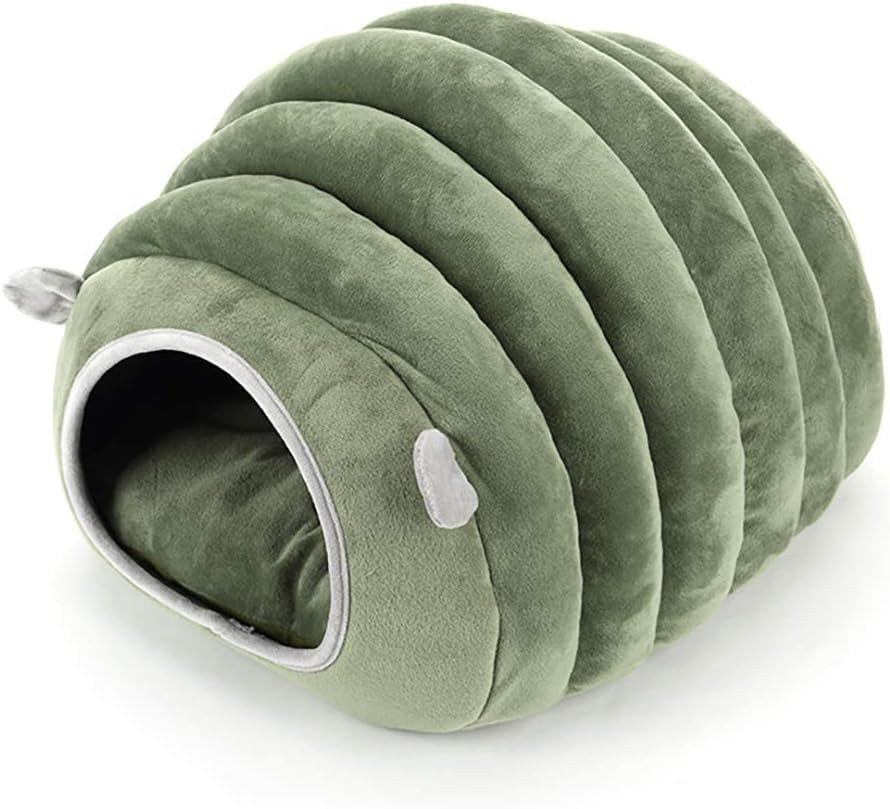 Small Animals Cave Beds, Hamster Hideout，Cozy House Bedding for Rats Hedgehog Sugar Glider, Caterpillar Shaped Small Pet House (Green)