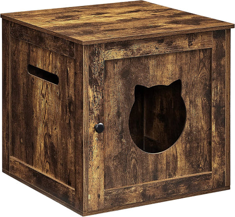 Cat Litter Box Furniture, Hidden Litter Box Enclosure Cabinet with Single Door, Indoor Cat House, End Table, Nightstand, Rustic Brown UPCL004X01