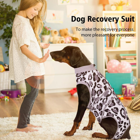 Prevents Licking - Dog Cone Alternative after Surgery - Covers Wounds, Dog Recovery Suit- Machine Washable - Fashionable and Protective - Lightweight and Breathable,Leopard Pattern,White,Xs