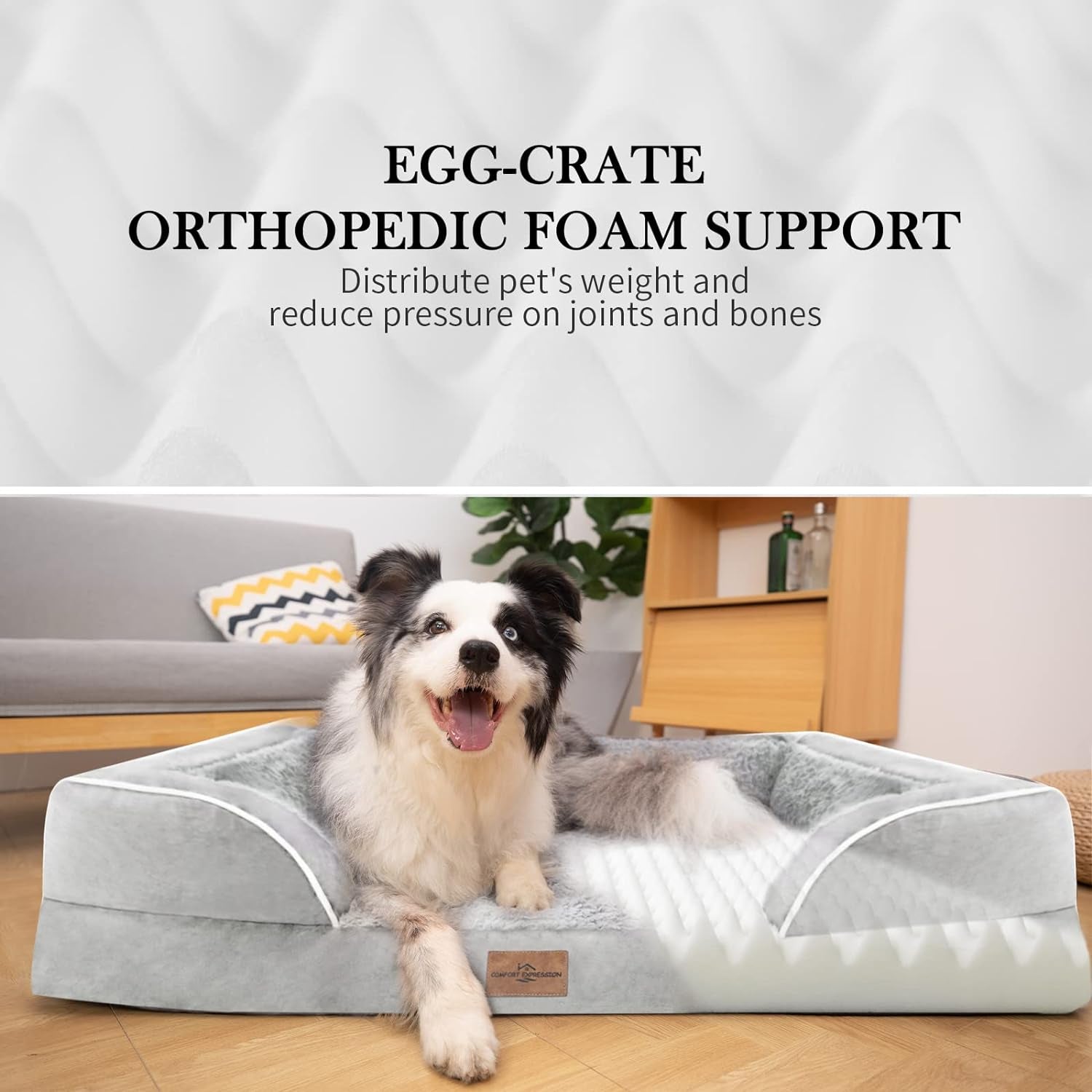 XXL Dog Bed, Waterproof Orthopedic Dog Bed, Jumbo Dog Bed for Extra Large Dogs, Durable PV Washable Dog Sofa Bed White, Large Dog Bed with Removable Cover with Zipper