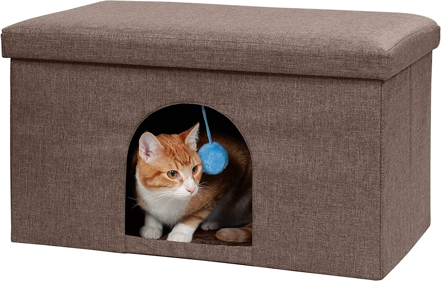 Pet House for Indoor Cats & Medium/Small Dogs, Collapsible & Foldable W/ Plush Ball Toy - Living Room Ottoman Cat Condo - Stormy Gray, Large