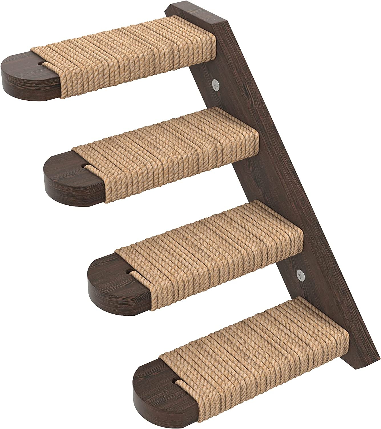 Cat Wall Steps - Solid Rubber Wood Cat Stairs Great for Scratching and Climbing - Easy to Install Wall Mounted Cat Shelves for Playful Cats (Wood, Right-Left)