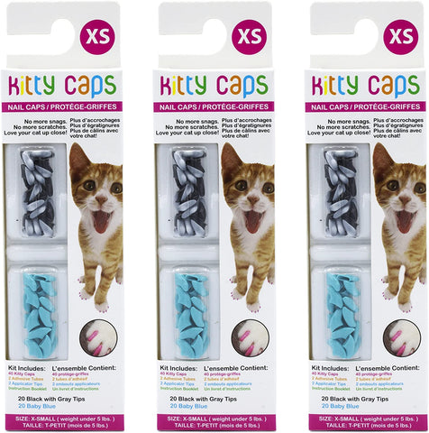 Nail Caps for Cats | Safe & Stylish Alternative to Declawing | Stops Snags and Scratches, Large (13 Lbs or Greater), Black with Gray Tips & Baby Blue (FF9325)