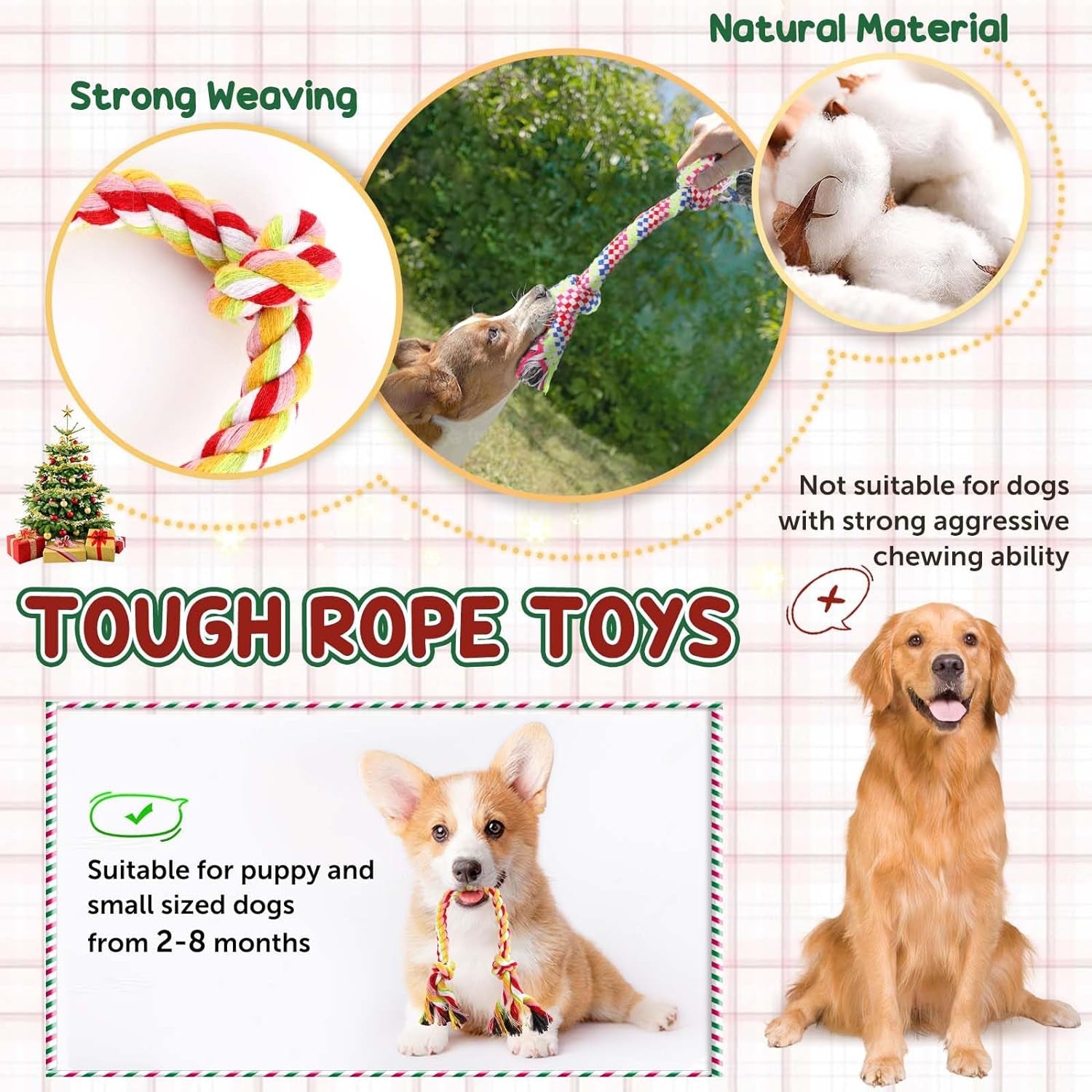 9 Pack Dog Toys, Luxury Puppy Chew Toys for Teething, Cotton Squeaky Plush Toys for Small Dogs, Durable Interactive Treat Dog Ball and Bones, Rubber Rope Toys for Puppies Chewer Cleaning