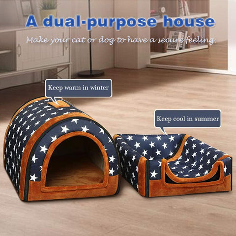 2-In-1 Pet Rainbow Striped House and Portable Sofa Non-Slip Dog Cat Igloo Bed Warm Lovely Pet House Gift for Pets (Stripe)