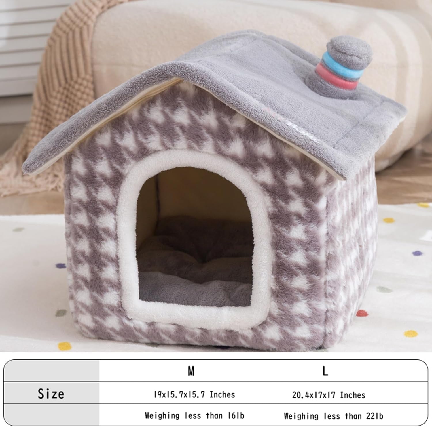 Cat House for Cats, Chimney Cat Houses for Indoor Cats, Enough Interior Space,Pet Bed for Puppy and Kitty, Extra Soft & Machine Washable with Anti-Slip, Cartoon Cute Chimney Cat House Blue L