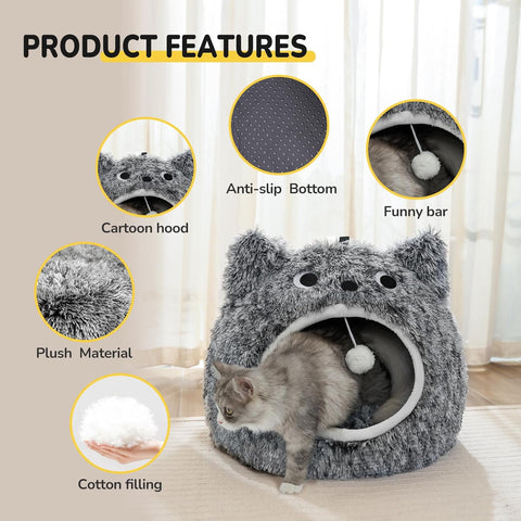 Cat Bed, Cat Beds for Indoor Cats Washable, Cute Warm Cat Cave, Large Cat & Dog Bed Cave, Cozy Plush Hooded Cat Bed with Soft Cushion, White (20 * 20 * 16 Inches)