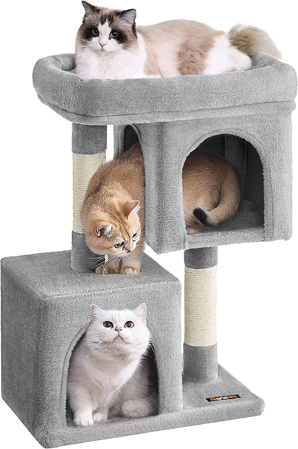 Woodywonders Cat Tree, 65-Inch Modern Cat Tower for Indoor Cats, Multi-Level Cat Condo with 5 Scratching Posts, Perch, Washable Removable Cushions, Cat Furniture, Rustic Brown UPCT166X01