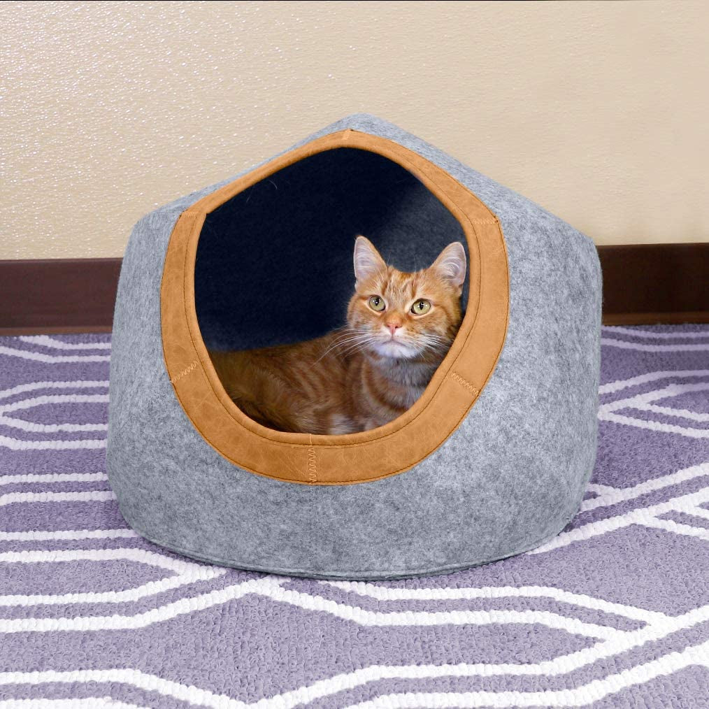 Felt round Bed, Warm and Cozy Cat Bed, Gray