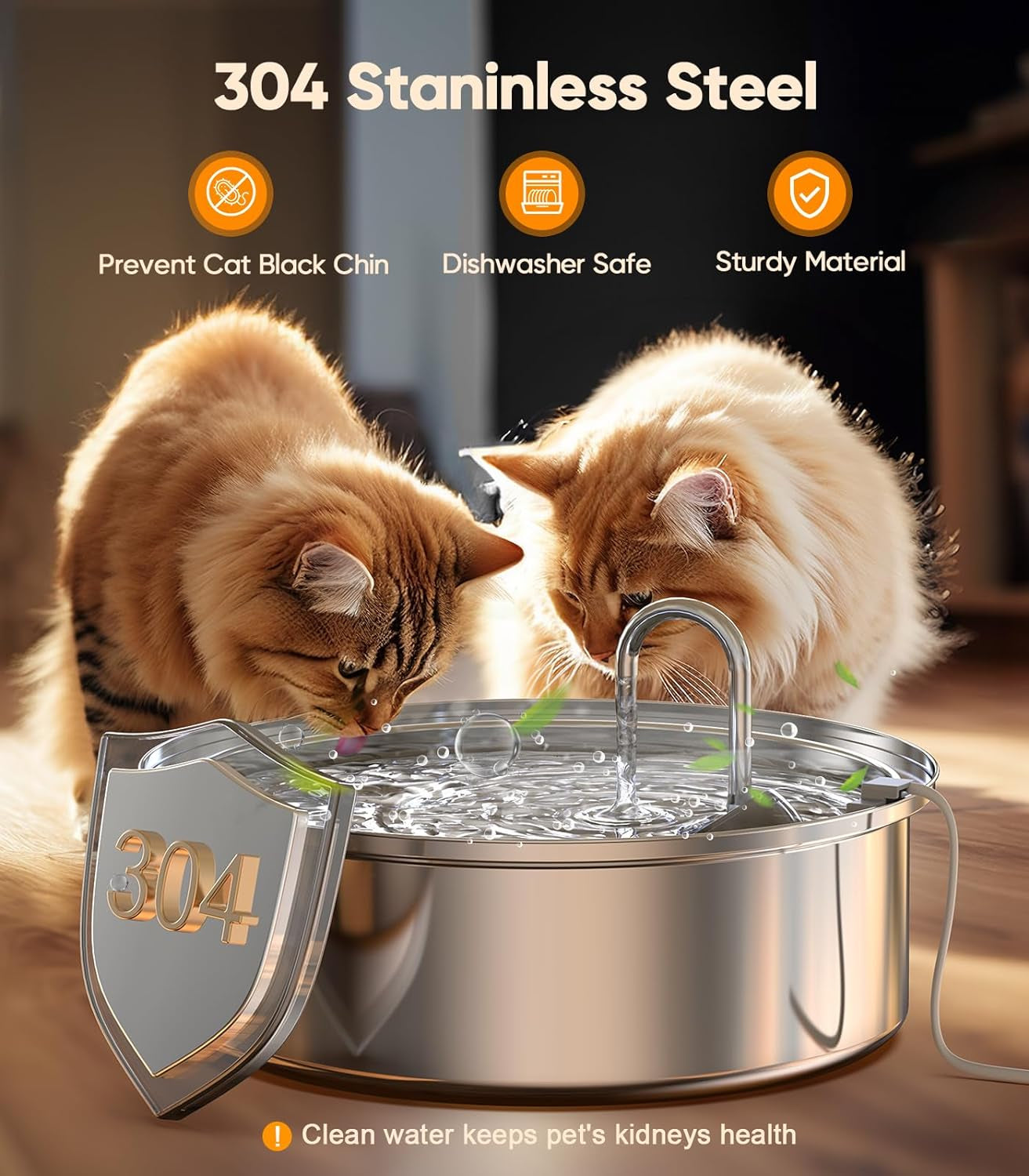 Cat Water Fountain Stainless Steel,1.8G /7L/230Oz Cat Water Fountain for Multi-Cat Home/Water Fountain for Cats inside with Smart Quiet Pump/Pet Water Fountain Easy to Clean and Disassemble