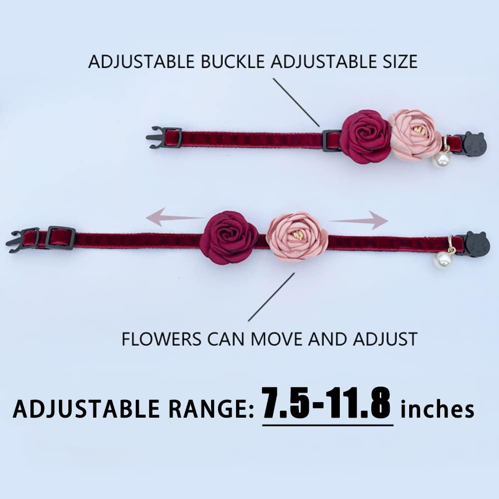 Cute Cat Collar Breakaway with Flowers Adjustable from 7.5" to 11.8" for Girl Kitten Puppy Small Cats Dogs (Pink)