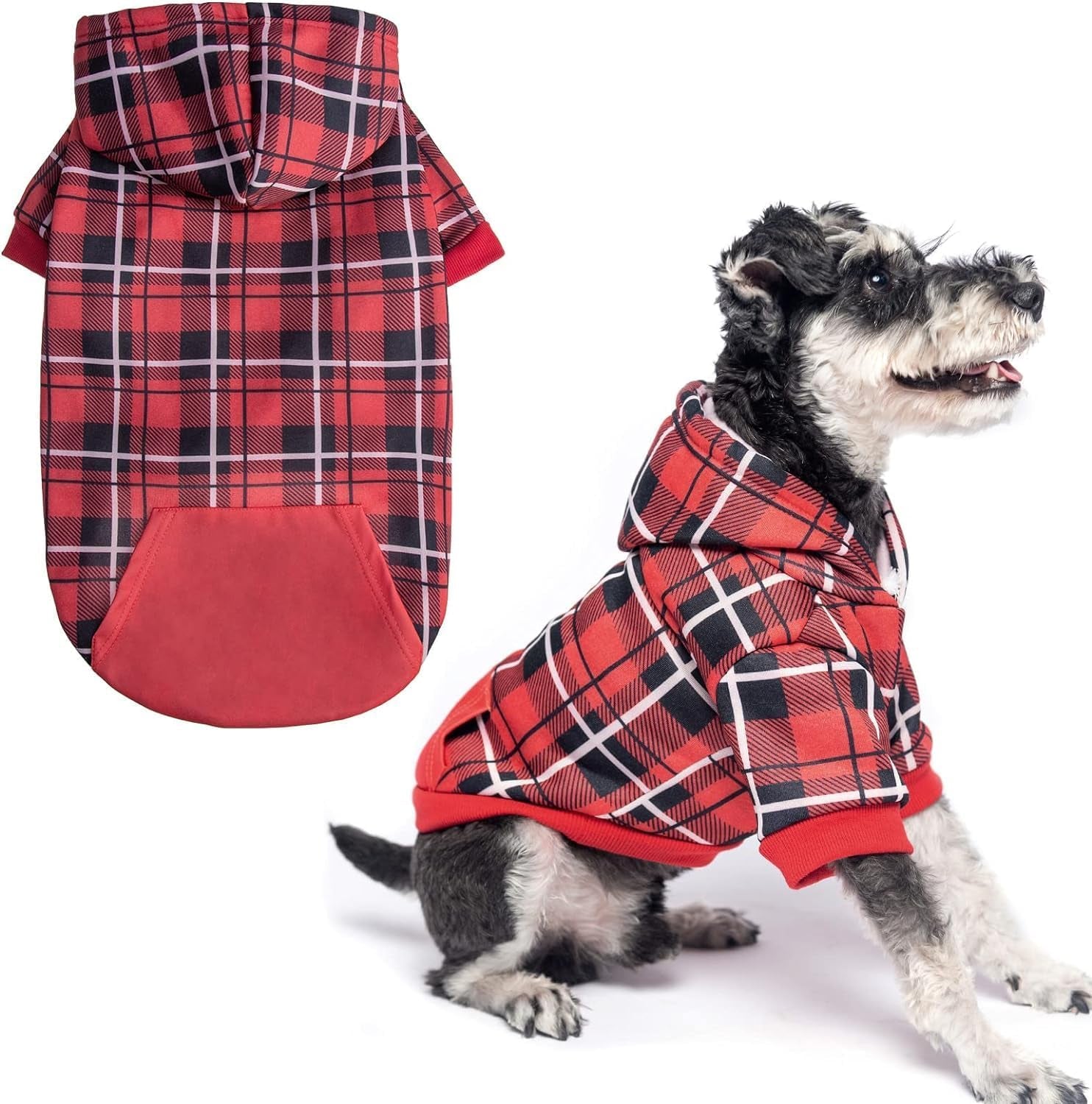 Plaid Dog Hoodie - British Style Soft and Warm Dog Sweater with Leash Hole, Hooded Cold Weather Clothes, Dog Sweatshirt, Outfits, Winter Coat for Small Medium Large Dogs