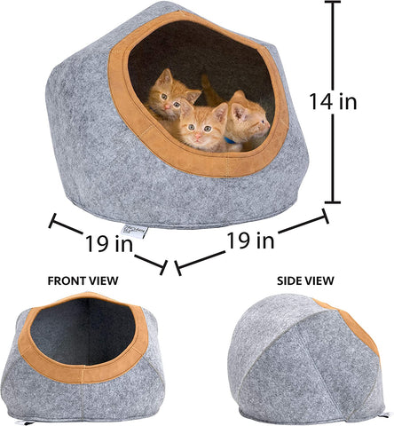 Felt round Bed, Warm and Cozy Cat Bed, Gray