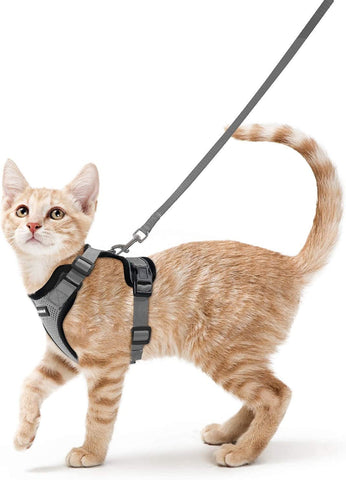 Cat Harness and Leash for Walking, Escape Proof Soft Adjustable Vest Harnesses for Cats, Easy Control Breathable Reflective Strips Jacket, Black, S