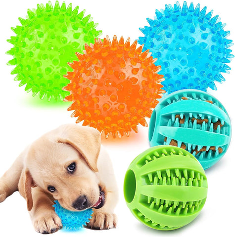 2 Different Functions Interactive Balls for Dogs 2.5” Squeaky Dog Balls Toys and Puppy Teething Chew Toy Balls for Small Dogs Dog Balls for Clean Teeth and Training （5Pcs）