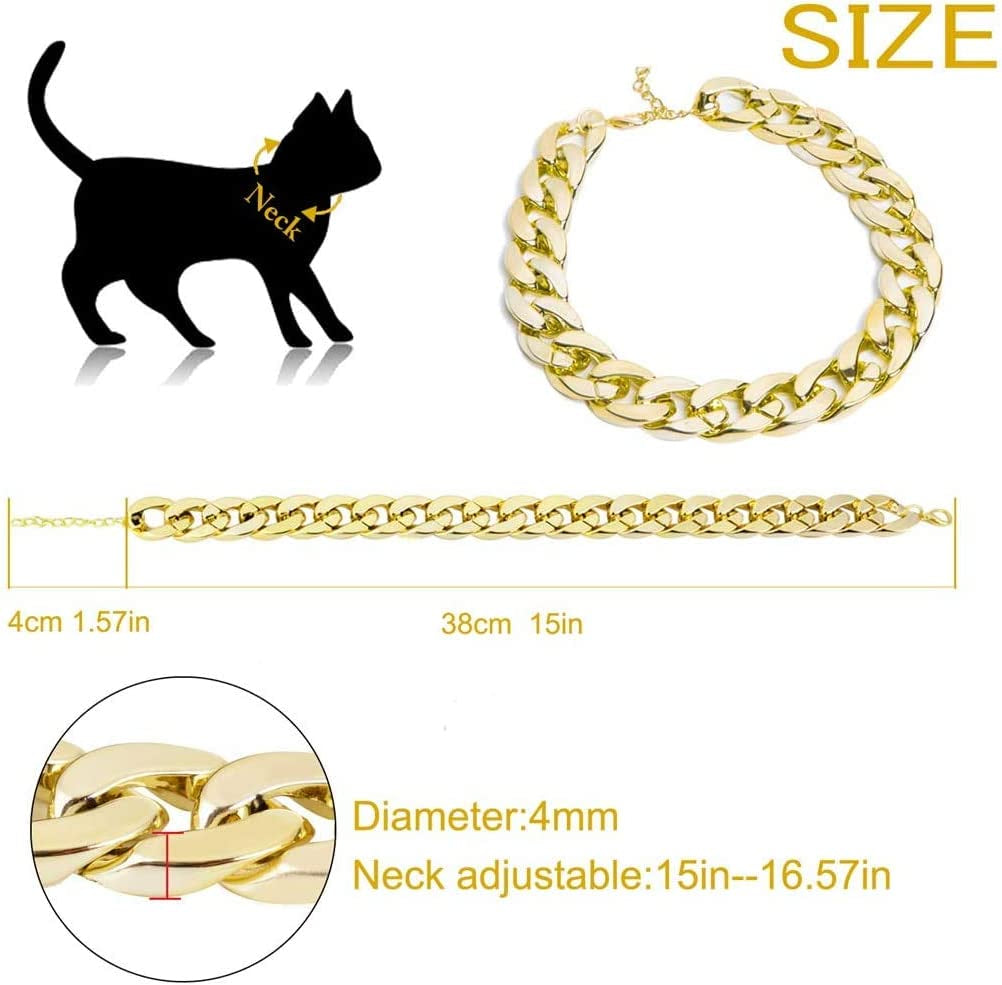 , 2Pcs Fashion Cool Pet Sunglasses Adjustable Pet Gold Chain Set for Cats and Small Dogs