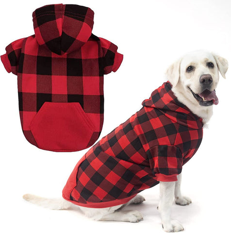 Plaid Dog Hoodie - British Style Soft and Warm Dog Sweater with Leash Hole, Hooded Cold Weather Clothes, Dog Sweatshirt, Outfits, Winter Coat for Small Medium Large Dogs