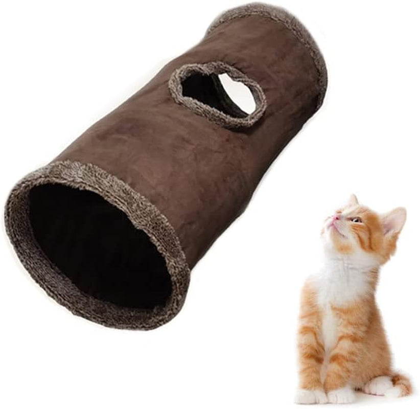 Collapsible Cat Tunnel,Durable Suede Pet Toys Play Tunnel with Ball and Hole,For Cats,Rabbits,Kittens,Puppy and Small Pets (Grey 51X12Inch)