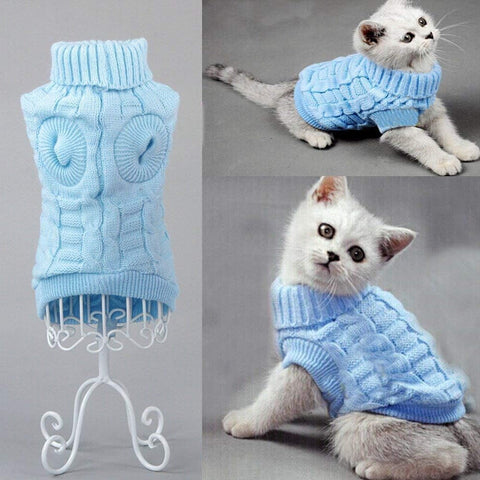 Pet Cat Sweater Kitten Clothes for Cats Small Dogs,Turtleneck Cat Clothes Pullover Soft Warm,Fit Kitty,Chihuahua,Teddy,Poodle,Pug (Blue, X-Small)