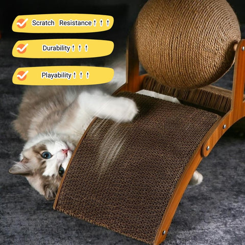 21.6'' Natural Sisal Cat Scratching Board with Ball, Scratching Post for Cats and Kittens, Cat Interactive Solid Wood Scratcher,Abrasion-Resistant Cat Scratcher,Cat Toy