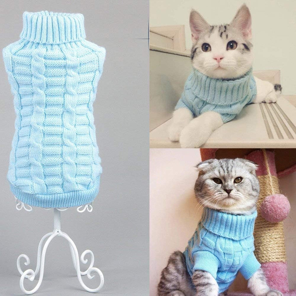 Pet Cat Sweater Kitten Clothes for Cats Small Dogs,Turtleneck Cat Clothes Pullover Soft Warm,Fit Kitty,Chihuahua,Teddy,Poodle,Pug (Blue, X-Small)