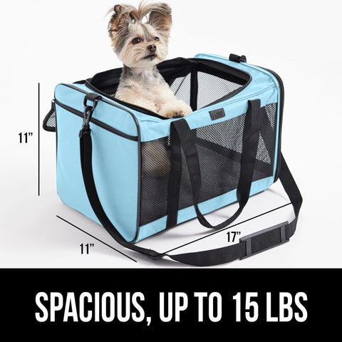 Airline Travel Cat Carrier Bag up to 15 Lbs, Breathable Mesh Collapsible Pet Carriers for Small, Medium Cats, Small Dogs, Puppies, Portable Kennel with Soft Washable Waterproof Pad Blue