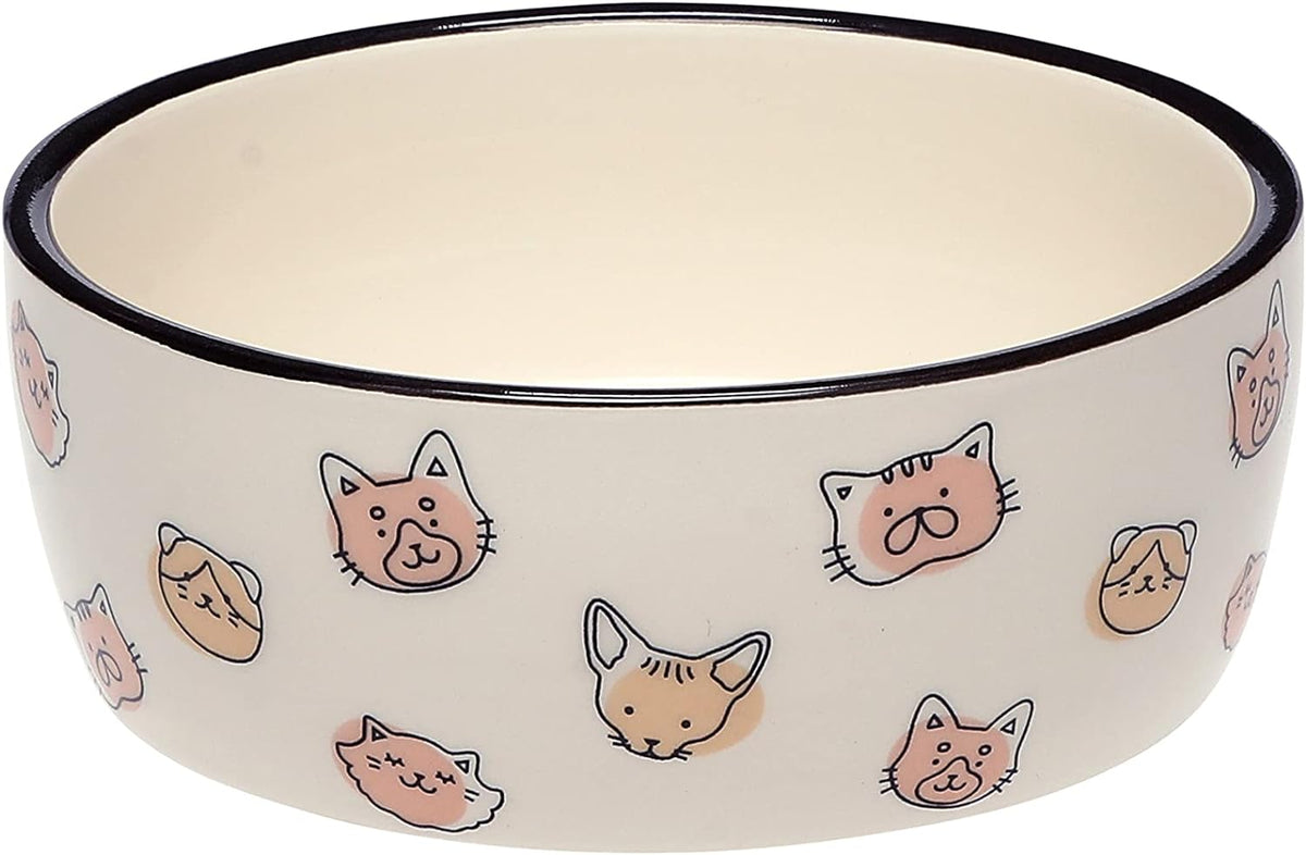 Pet Bowl, Cat Feeding Bowl, Wet or Dry Food and Water Dish, Home Pet Accessories, Cat Faces Design, Holds, Cat Faces Pet Dish, 16 Oz