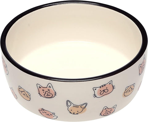 Pet Bowl, Cat Feeding Bowl, Wet or Dry Food and Water Dish, Home Pet Accessories, Cat Faces Design, Holds, Cat Faces Pet Dish, 16 Oz