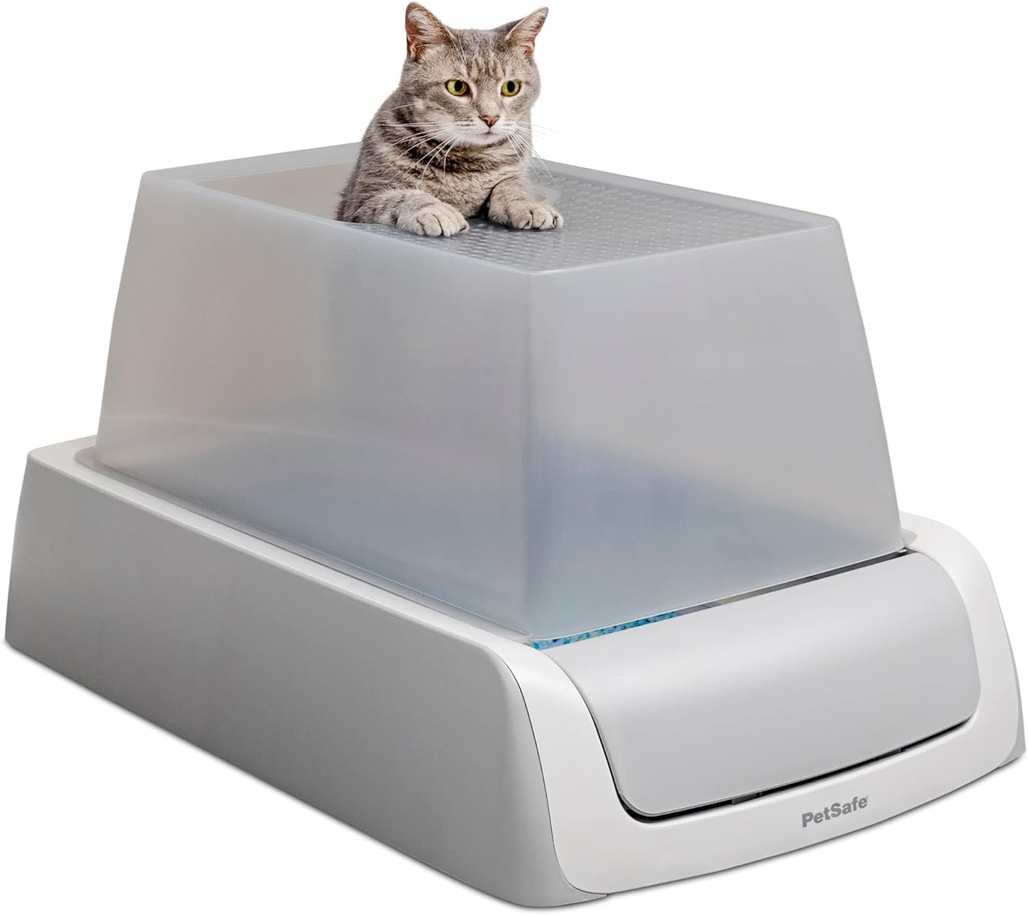 Self-Cleaning Cat Litter Box with Hood - Never Scoop, Hands-Free Disposable Crystal Tray, Less Tracking, Better Odor Control