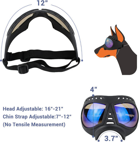 Dog Goggles for Large Dogs UV Dog Sunglasses Medium Large Breed Transparent Dog Glasses Wind/Dust/Fog/Snow Dog Eye Protection, Wide Snout Rest, Soft Frame, Clear Blue