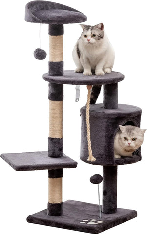 Dolphin Cat Tree for Indoor Cats, 27" Cat Tower with Scratching Post, Modern Cute Toys Furniture, Multi-Level Plush Bed Perches, and Interactive Dangling Ball for Small Pet Play,Blue