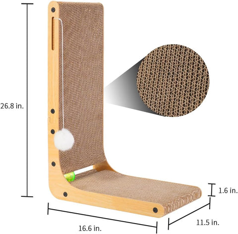 Cat Scratcher, Cat Scratchers for Indoor Cats, Cardboard Cat Scratch Pad with Ball Toy, Large L Shape Cat Scratchers Cardboard, Protecting Furniture Cat Scratch Pad