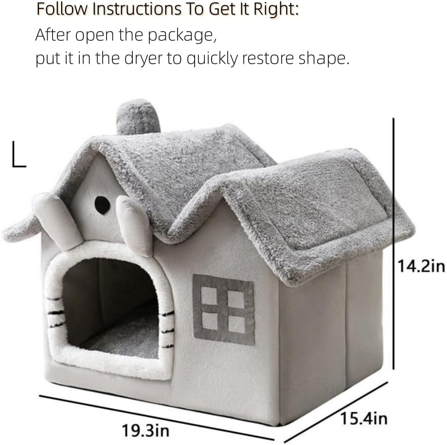 Luxury Double Roof Indoor Dog House Cat Nest,Foldable Warm Soft Kennel,26D High Elastic Memory Sponge,Removable Cushion and Non-Slip Bottom (Grey Double Roof, M)
