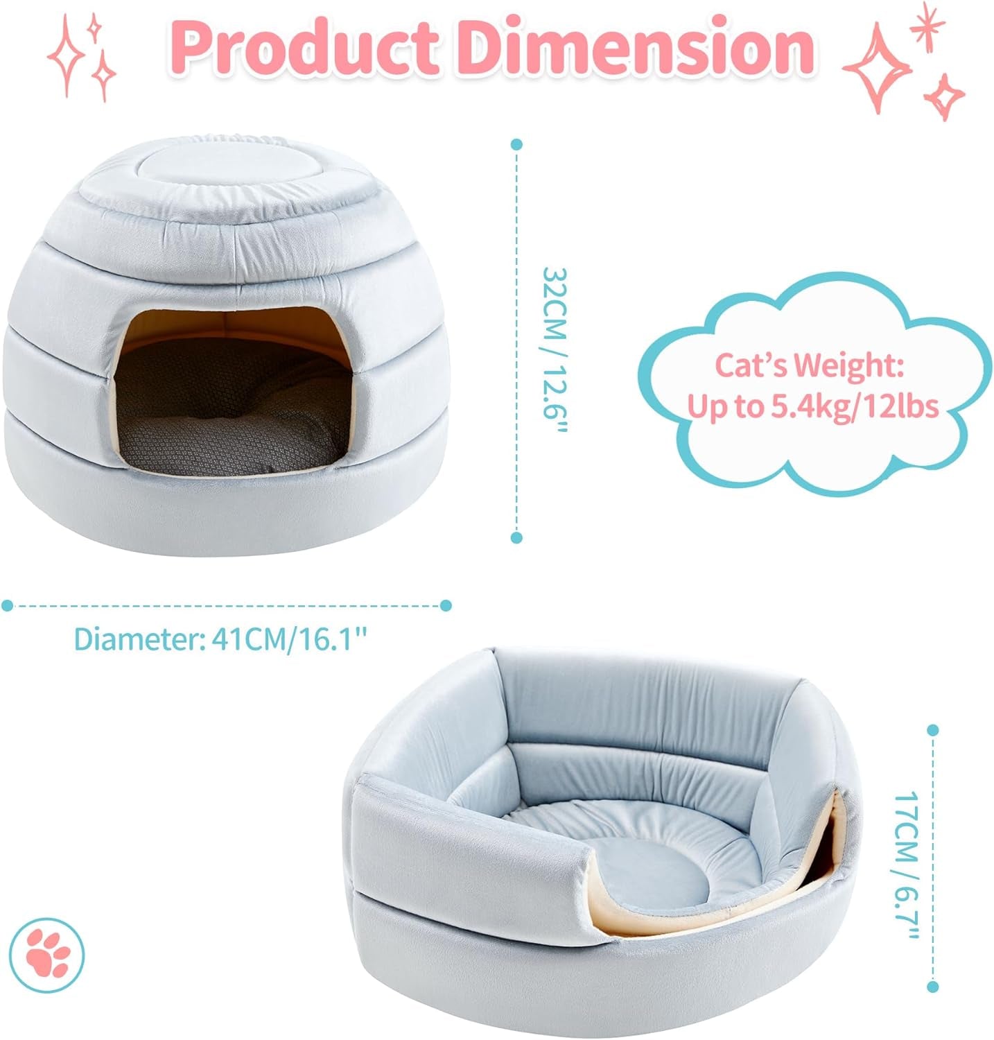 Made4Pets Cat Bed and House, 2-In-1 Foldable Cat Houses for Indoor Cats, Soft Velvet Cat Cave, Removable and Washable Cushion, Cat Condo for All-Season Comfort and Style