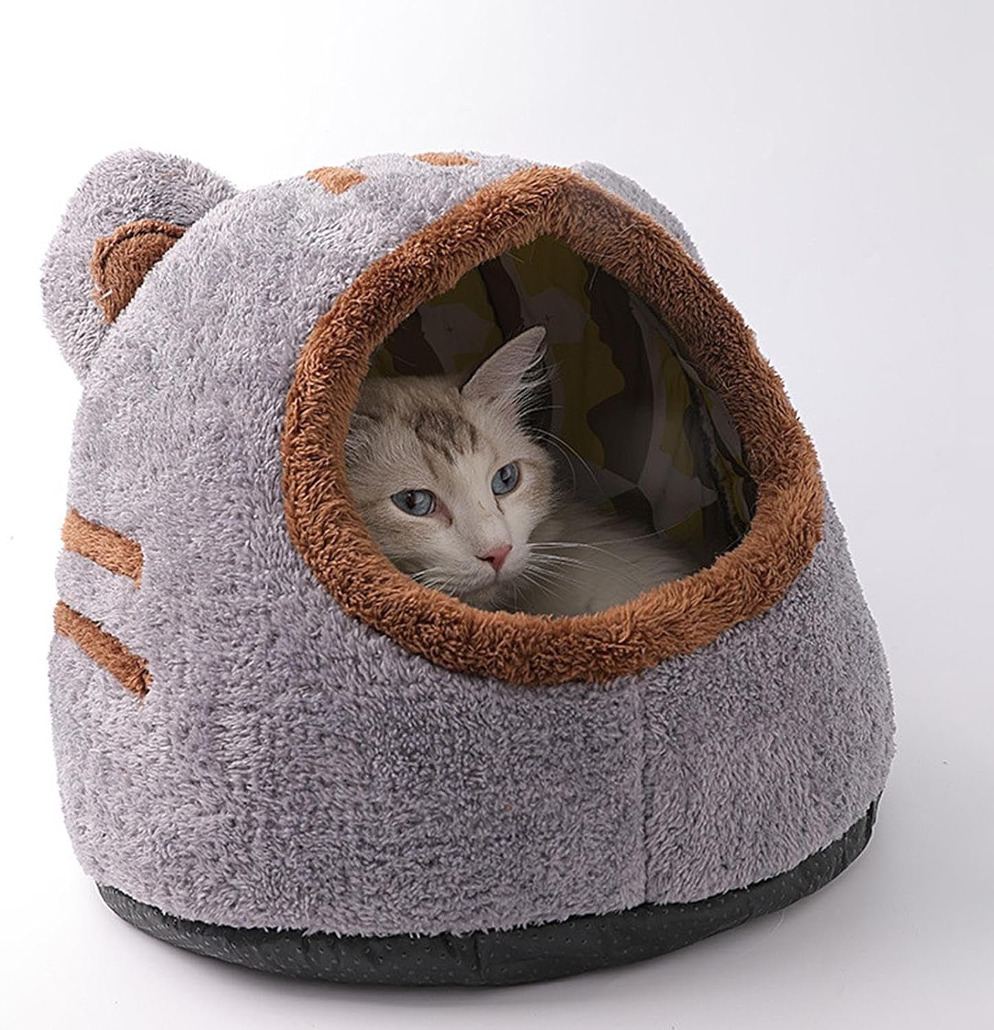 Cat Cave Bed, Soft Plush Cat Bed House, Warm Cozy Cat Hideaway Bed, Comfortable and Roomy Indoor Pet Cave, Washable Kitten Bed Cave with Removable Cushioned Pillow, Self Warming Cat House Tent