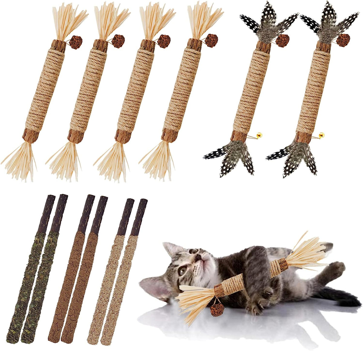 Cat Toys,4Pack Silvervine Chew Stick,Kitten Treat Catnip Toy Kitty Natural Stuff Catnip for Cleaning Teeth Indoor Dental Snack Interactive Exercise Hamster Chinchilla Gerbil Rabbit Bunny