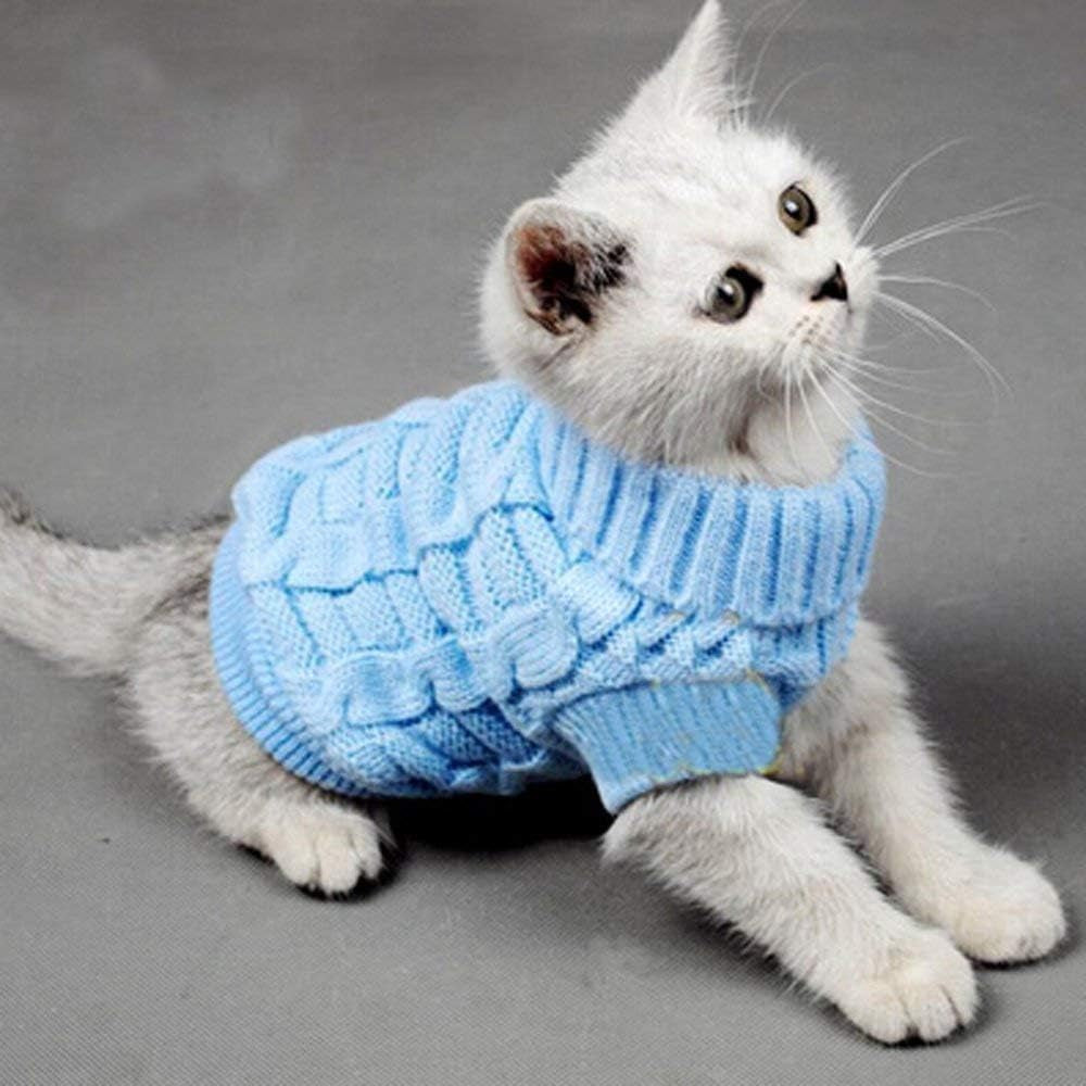 Pet Cat Sweater Kitten Clothes for Cats Small Dogs,Turtleneck Cat Clothes Pullover Soft Warm,Fit Kitty,Chihuahua,Teddy,Poodle,Pug (Blue, X-Small)