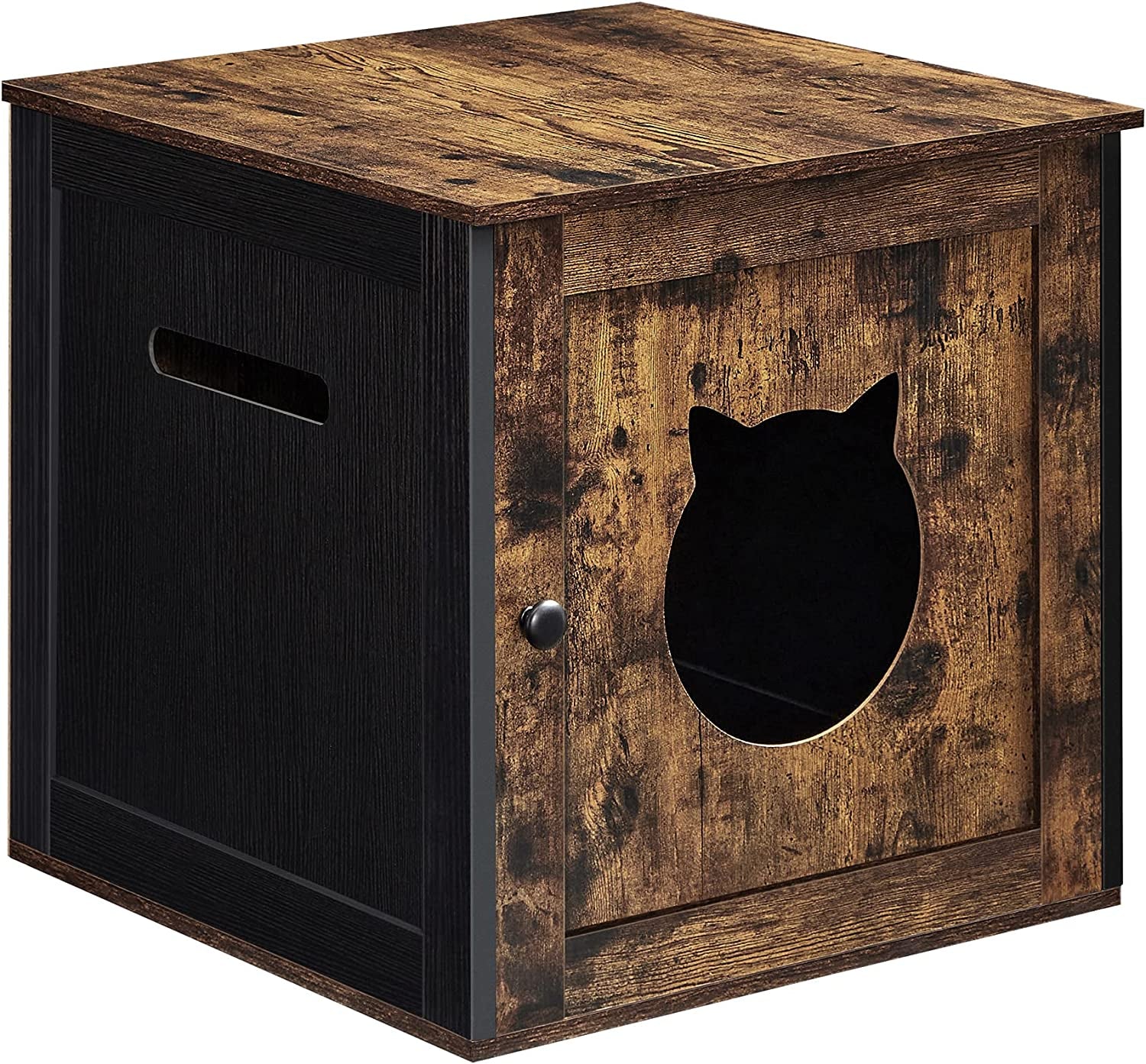 Cat Litter Box Furniture, Hidden Litter Box Enclosure Cabinet with Single Door, Indoor Cat House, End Table, Nightstand, Rustic Brown UPCL004X01