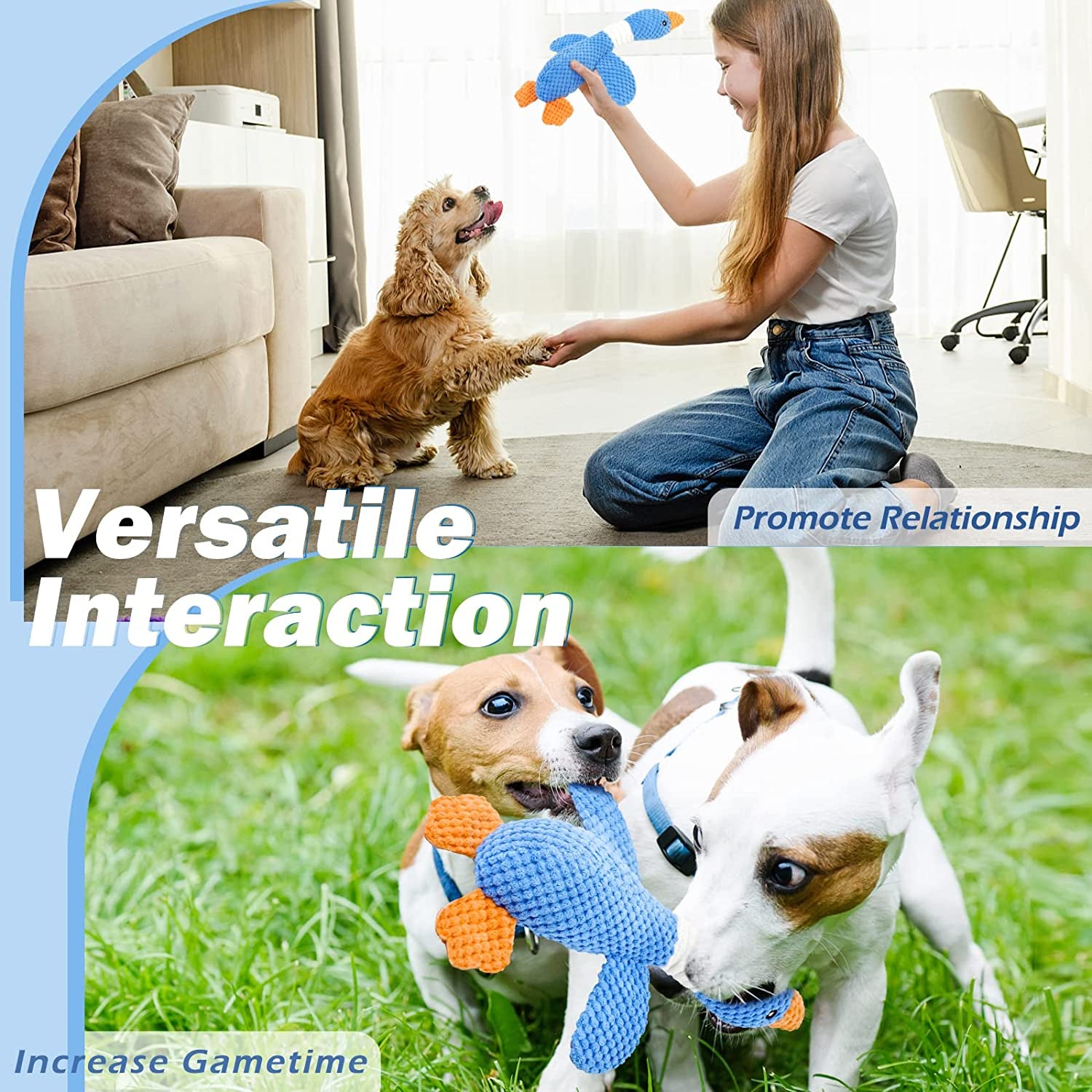 Upgraded Goose Indestructible Dog Toys for Aggressive Chewers Small Medium Large Breed, Crinkle Squeaky Plush Dog Puppy Chew Toys for Teething, Duck Puppy Toys