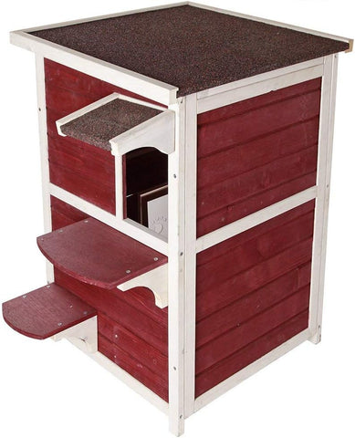 Outdoor Cat House, 2 Story outside Cat Shelter Condo Enclosure with Escape Door for Stray Feral Cats Weatherproof