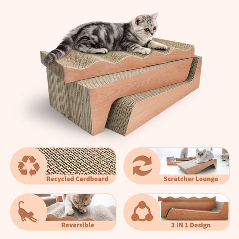 Cat Scratch Pad- 3 in 1 Corrugated Cardboard Cat Scratcher for Indoor Cats, Professional Cat Scratching Board for Adult Cats, Catify Cat Scratcher Pads with Catnip