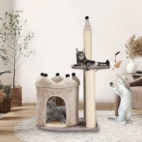 Dolphin Cat Tree for Indoor Cats, 27" Cat Tower with Scratching Post, Modern Cute Toys Furniture, Multi-Level Plush Bed Perches, and Interactive Dangling Ball for Small Pet Play,Blue