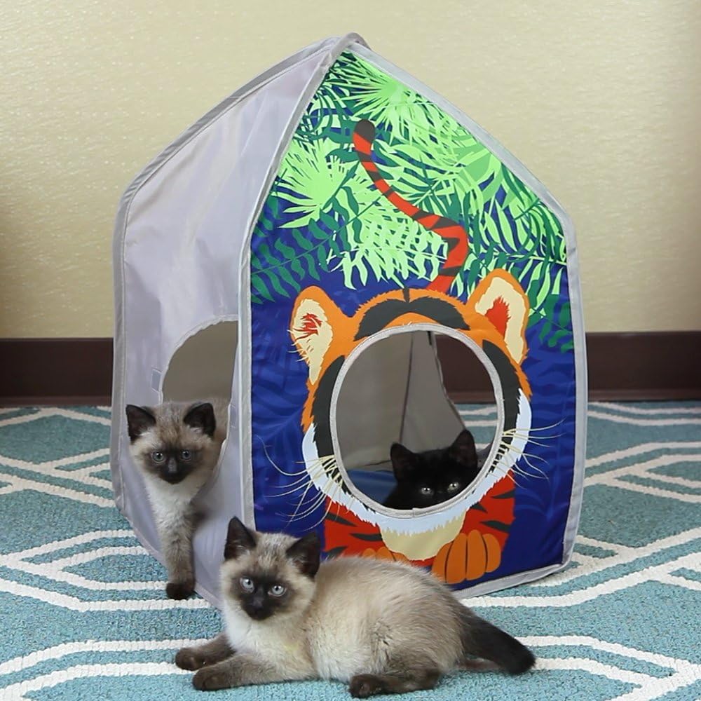 Pop-Up Safari Hut Play House, Cat Cube, Play Kennel, Cat Bed, Jungle Cat House