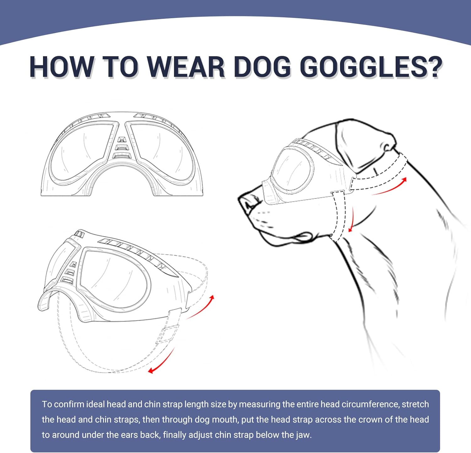 Dog Goggles for Large Dogs UV Dog Sunglasses Medium Large Breed Transparent Dog Glasses Wind/Dust/Fog/Snow Dog Eye Protection, Wide Snout Rest, Soft Frame, Clear Blue