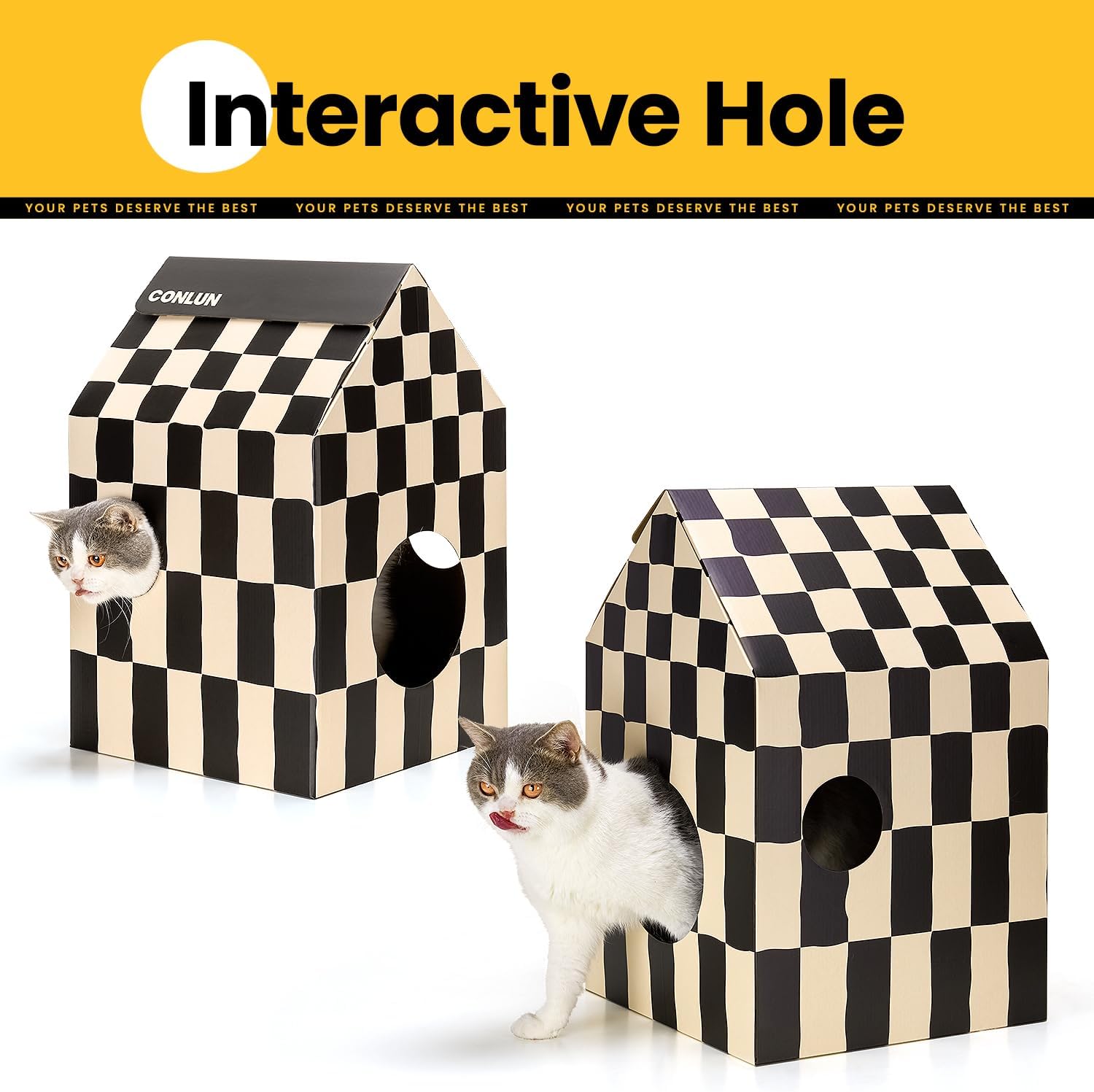 Cardboard Cat House with Cat Scratch Pad&Catnip,Easy-To-Assemble Cat Scratcher Cardboard House for Various Home Decor,Cat Scratching Home Toy for Indoor Cats&Small Animals Birthday