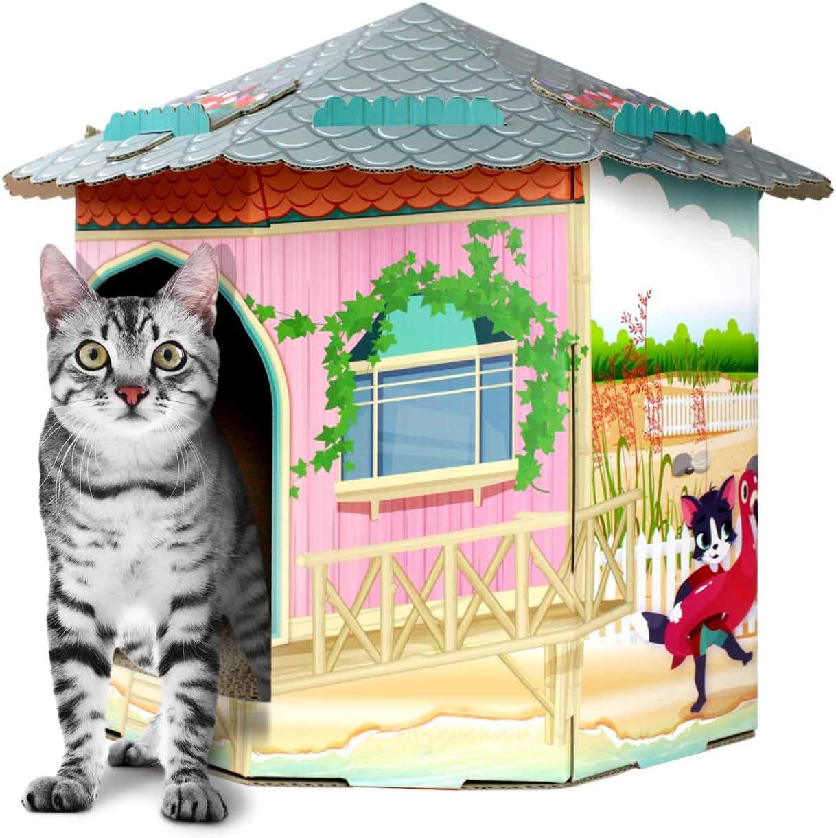 Cat House & Cat Scratcher W/Bonus Catnip Included (ACC2036)