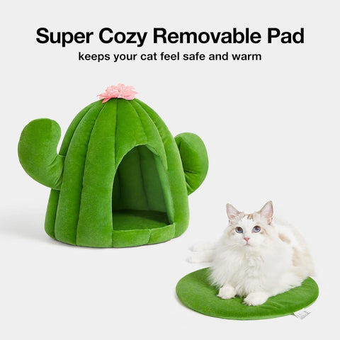 Cactus Cat Beds for Indoor Cats - Warm Cat House Pet Bed for Large Cat or Small Dog, Animal Cave Cat Tent Kitten Bed with Removable Washable Cushion